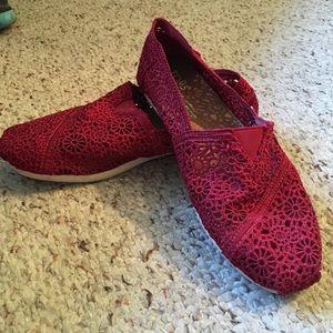 Red Crochet TOMS - Never Worn!