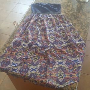 Navy Blue Aztec Print High-Low Sleeveless dress