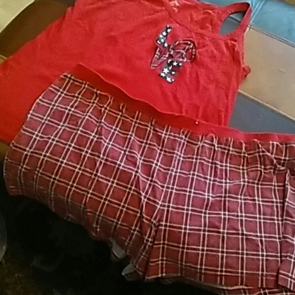 Red Plaid Shorts With Matching Tank.