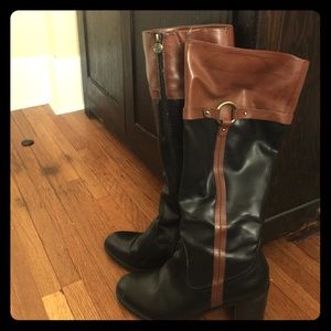 Black and brown riding boots with heel