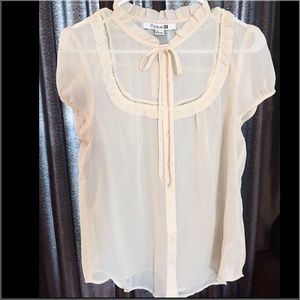 Forever 21 Cream Sheer Lace Bibbed Top