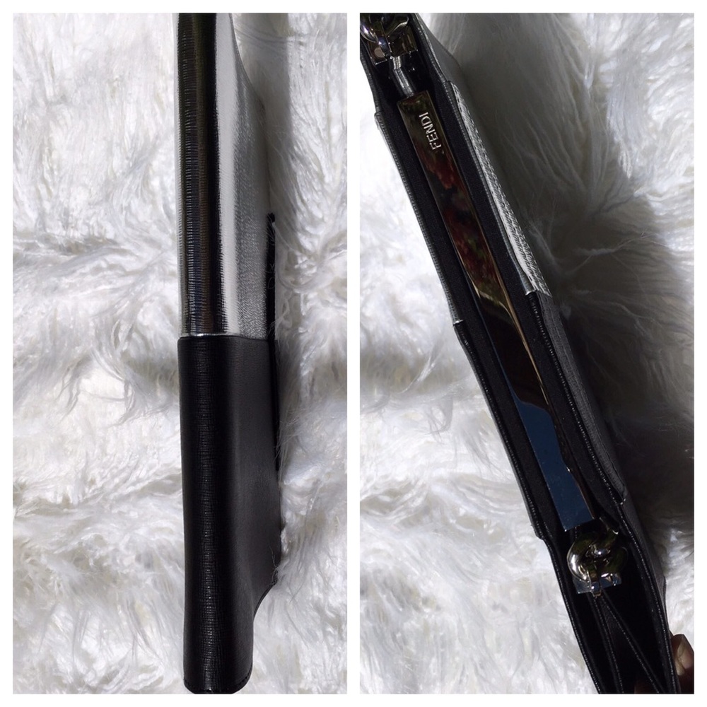 FENDI BLACK & SILVER LEATHER CLUTCH - Picture 5 of 8