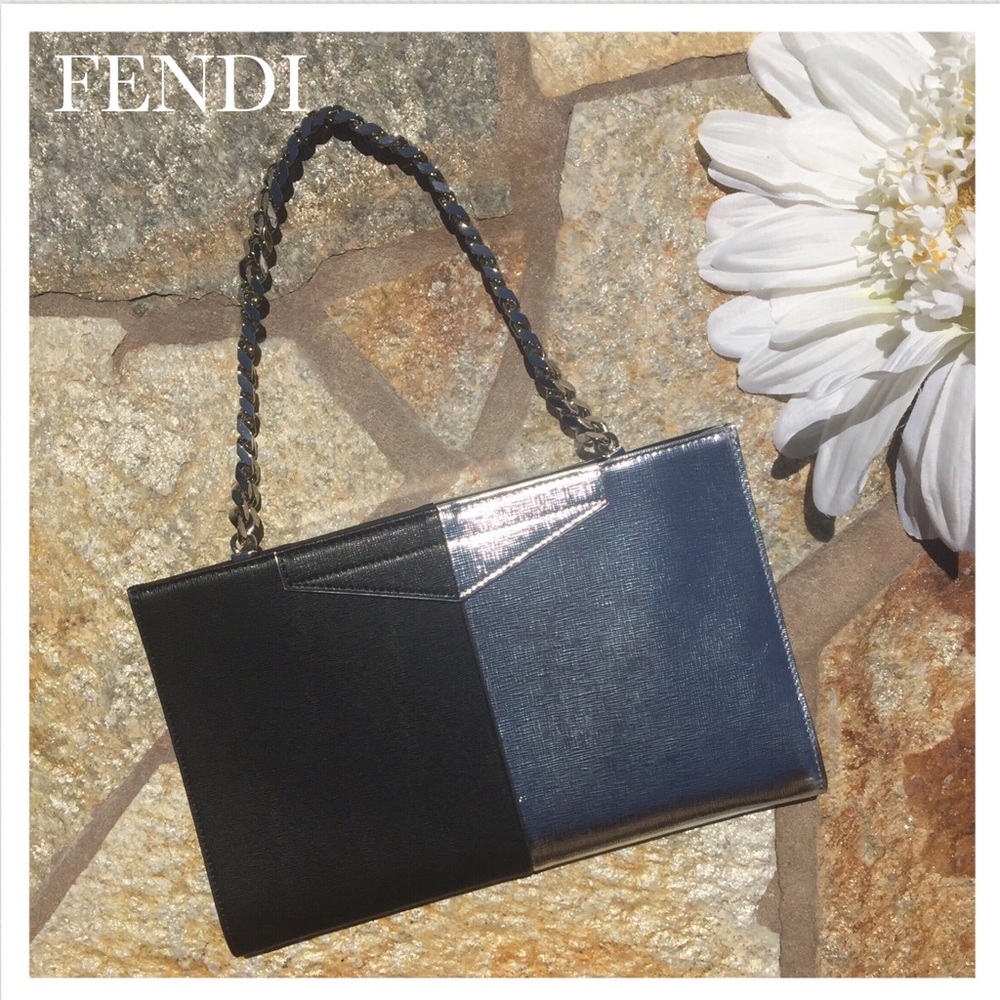 FENDI BLACK & SILVER LEATHER CLUTCH - Picture 2 of 8