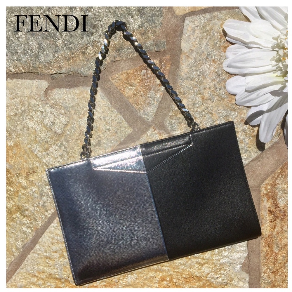 FENDI BLACK & SILVER LEATHER CLUTCH - Picture 3 of 8
