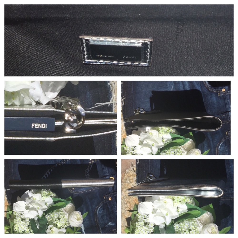 FENDI BLACK & SILVER LEATHER CLUTCH - Picture 6 of 8