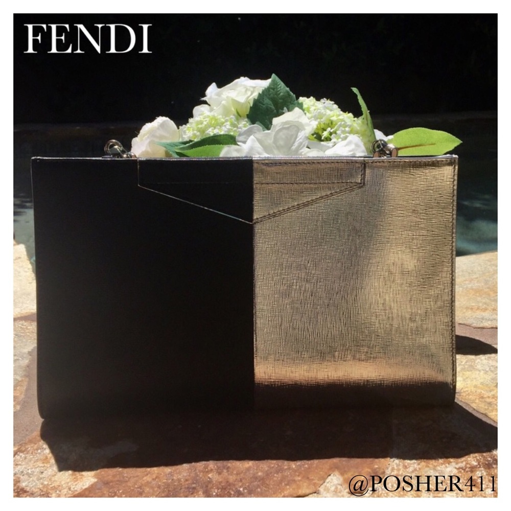 FENDI BLACK & SILVER LEATHER CLUTCH