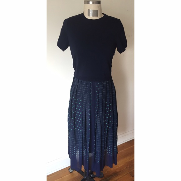 Navy/Green Print Pleated Skirt Dress, size 2