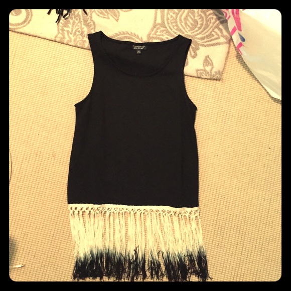 Top shop black fringe tank top