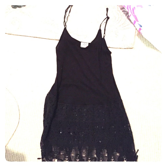 Black FP Tank top with crochet bottom