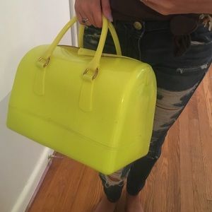 Neon yellow jelly barrel handbag