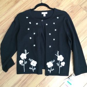 New black and white floral beaded cardigan