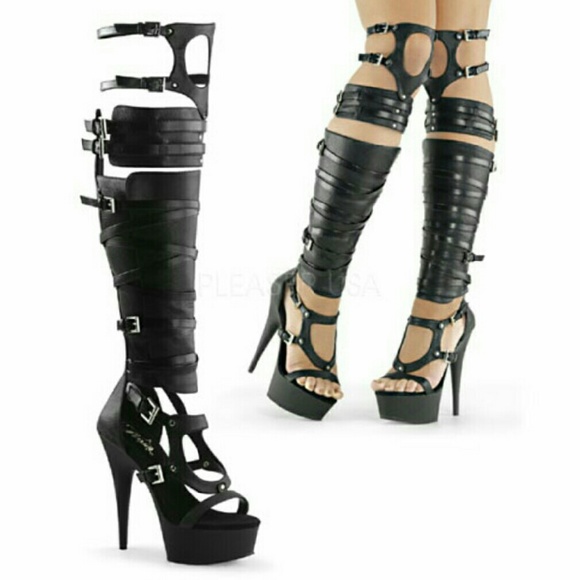 Sexy goth strapped platform heeled boots