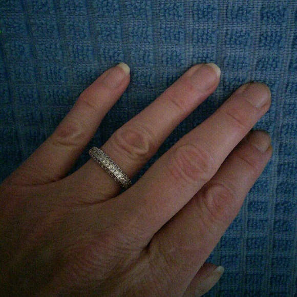White Gold plated pave band ring w/match earrings - Picture 1 of 4