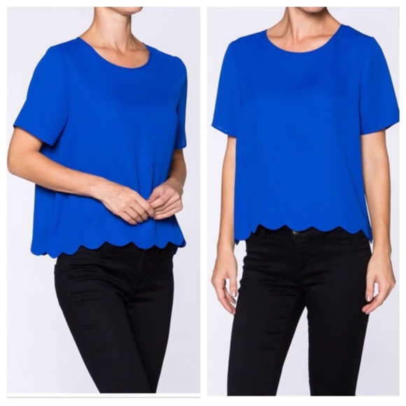Royal blue scallop hem top - Picture 2 of 4
