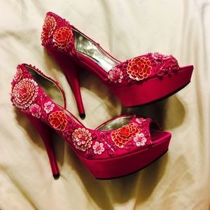 Nina Fuchsia Pink ✨Sequin✨ Heels SZ 9