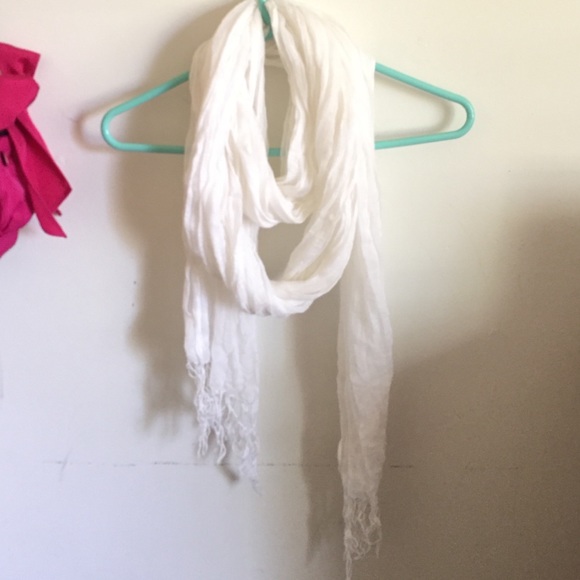 White light long scarf with fringes