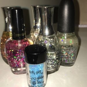 Nail polish. Glittery and different brands