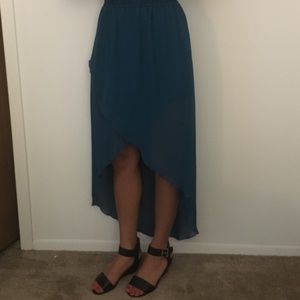 High low chiffon dark teal skirt
