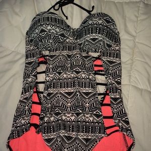 Caged Tribal Print One Piece Bathing Suit
