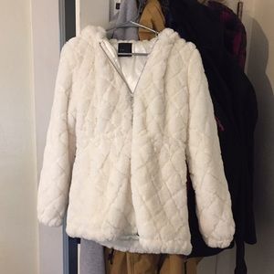 Faux fur coat with hood