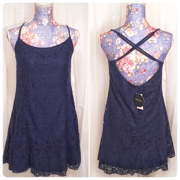 Navy Floral Lace Dress