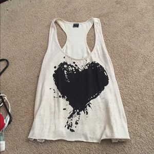 Large, cream tank top with black heart design!
