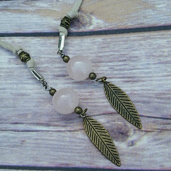 VEGAN SUEDE NECK WRAP CHOKER WITH HEALING STONES - Picture 2 of 4