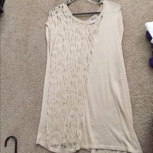 XS tan sleeved shirt w/ knitted holes