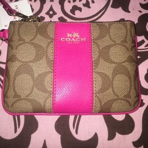 Coach hot pink and khaki wristlet. Nwt