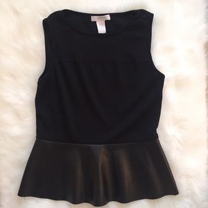 Kenar Sleeveless Faux Leather & Mesh Peplum Top