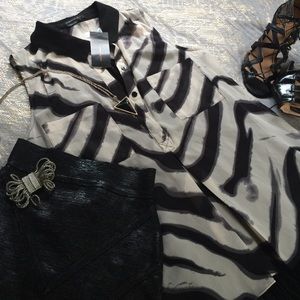 NWT BCBG shear zebra print blouse