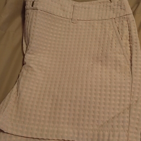 Loft tan and pink small polka dotted shorts