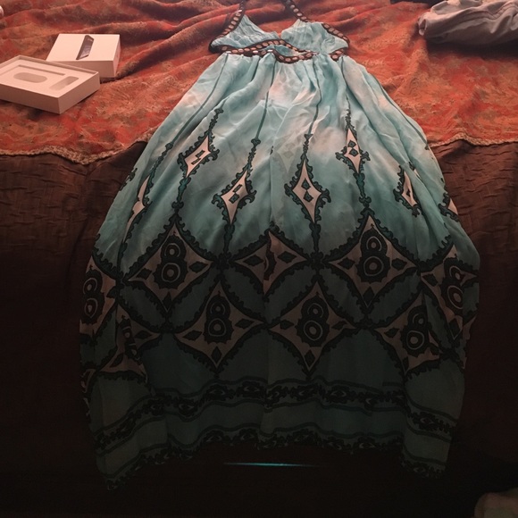 Turquoise black dress
