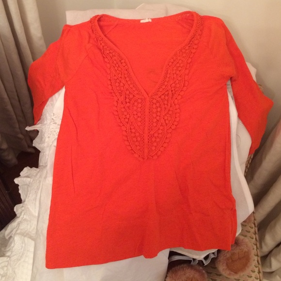 3/4 sleeve orange Anthropologie top