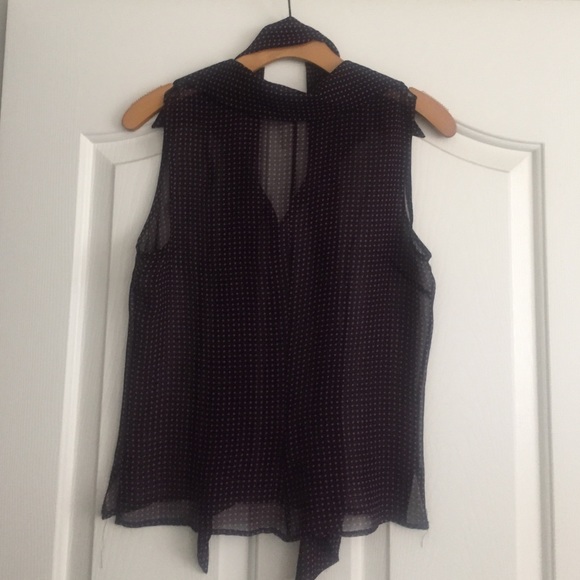 Bebe Button-up Sleeveless Silk Blouse w/ neck tie - Picture 3 of 4