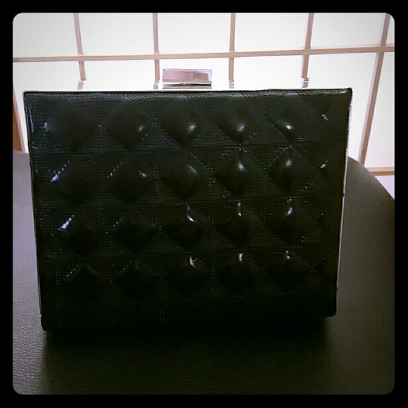 Black patent clutch bag