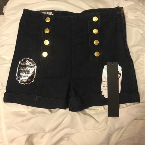 high waisted dark denim shorts