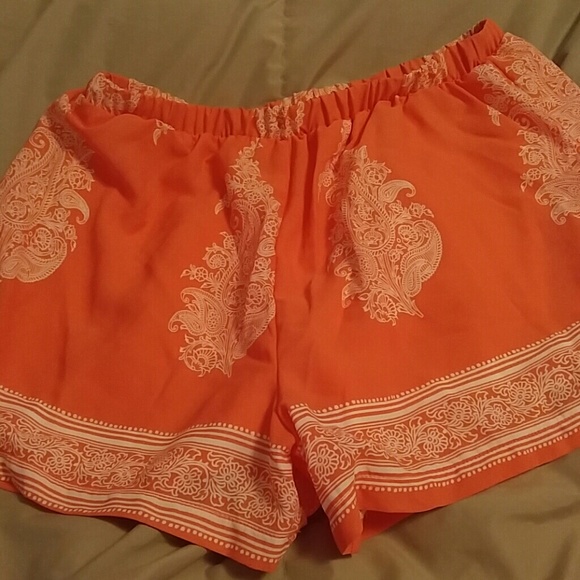 Coral and white patterned shorts from Francescas
