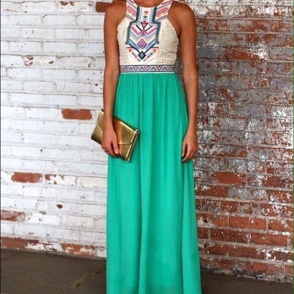 🆕BOHO MAXI DRESS AZTEC/TEAL - Picture 3 of 4