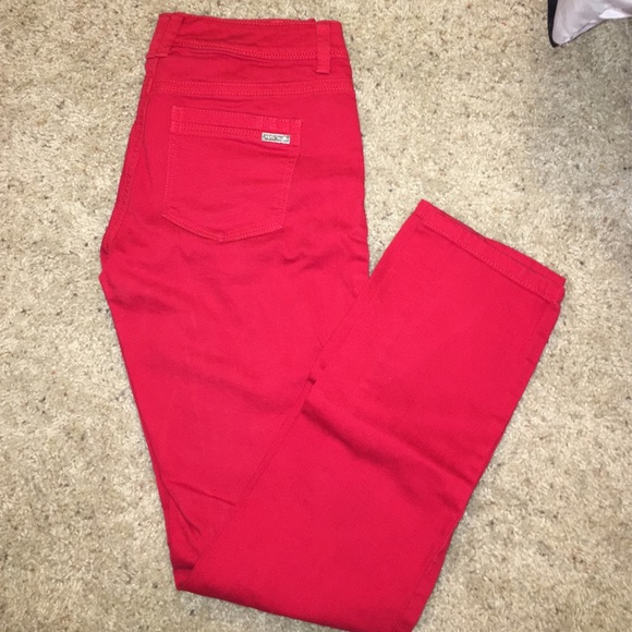 Red low rise skinny jeans
