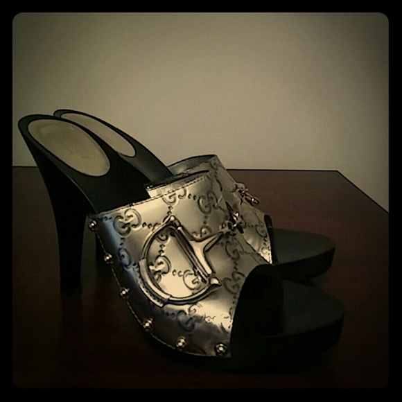 Authentic Silver Gucci Mules