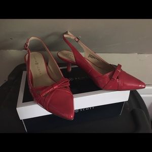 Red patent leather kitten heels