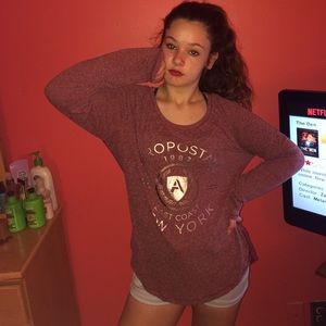 Aeropostale maroon shirt.