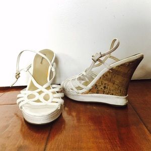 Delicious White Heel strapped wedged shoes