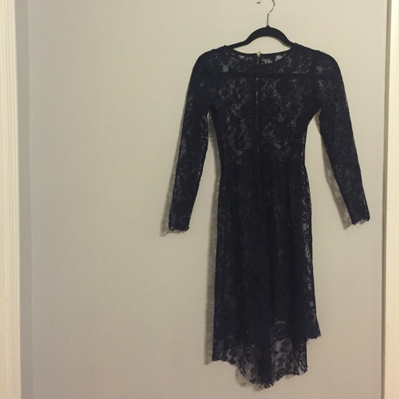 Navy lace high low dress