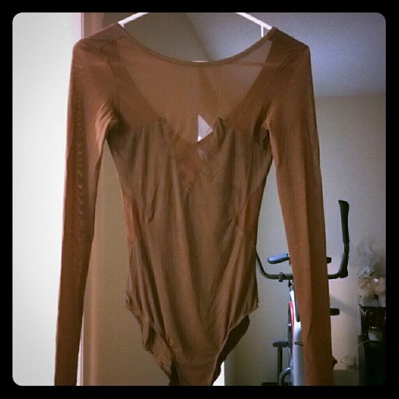 Brown sheer arm leotard top