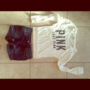 Light, white, long sleeve top from PINK by VS