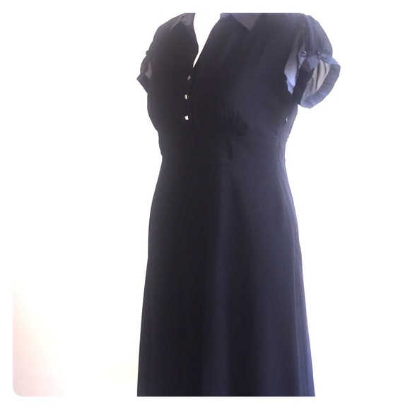Black Dress W/Satin Trim and Rhinestone Buttons