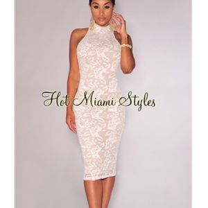 White embroidered lace nude illusion mock neck