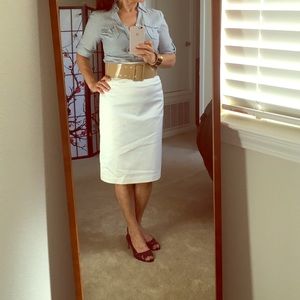 White cotton pencil skirt with belt. Never worn.